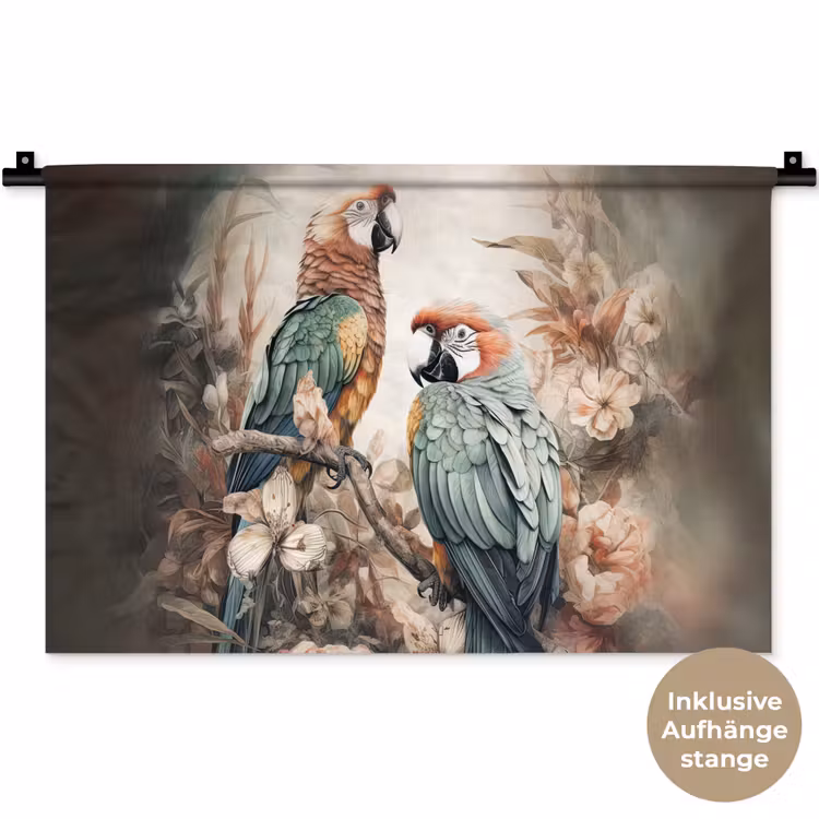 Papegaaien - Vogels - Natuur - Bloemen Wandkleed katoen klein -t3d_DE