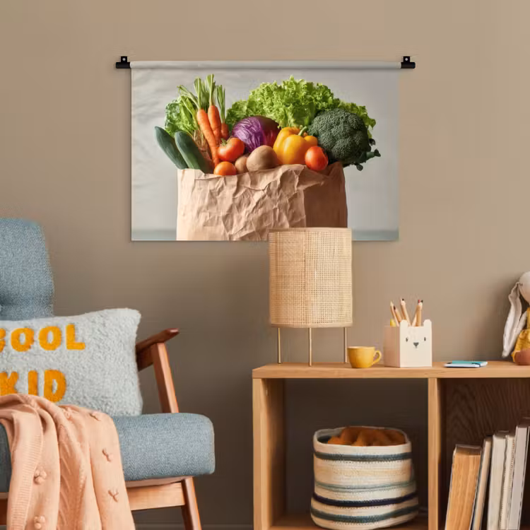Papieren - Boodschappen - Groente - Kleurrijk Wandkleed katoen klein -wsfeer4_kind