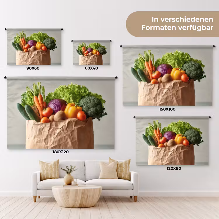 Papieren - Boodschappen - Groente - Kleurrijk Wandkleed katoen klein -tsfeer8_DE