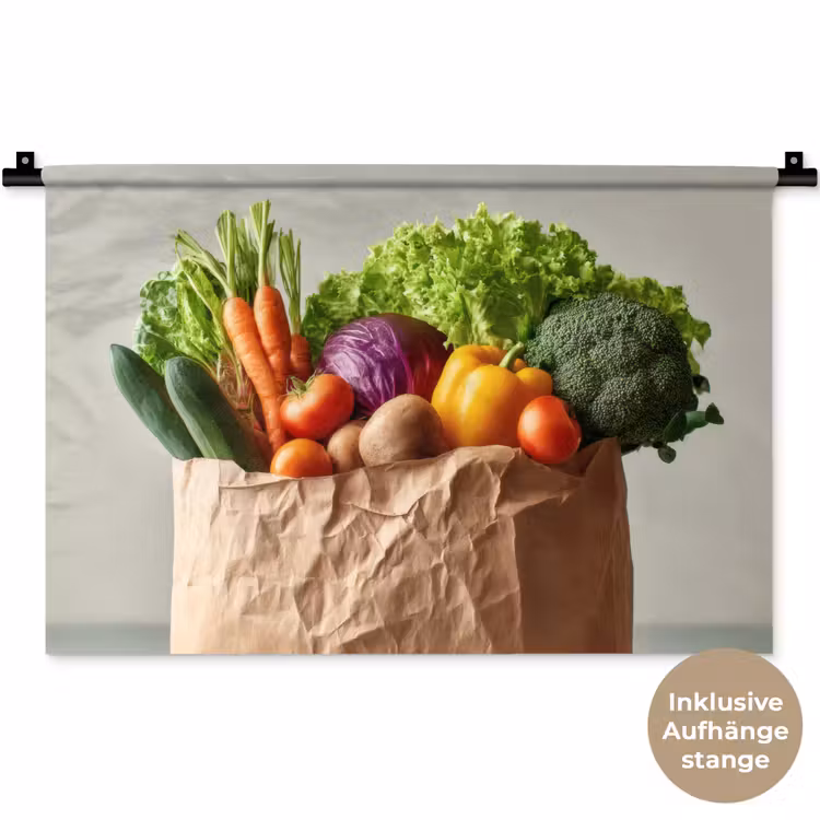 Papieren - Boodschappen - Groente - Kleurrijk Wandkleed katoen klein -t3d_DE