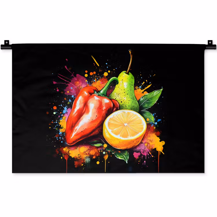 Paprika - Peer - Citroen - Graffiti - Verf - Abstract Wandkleed katoen klein -zz3d