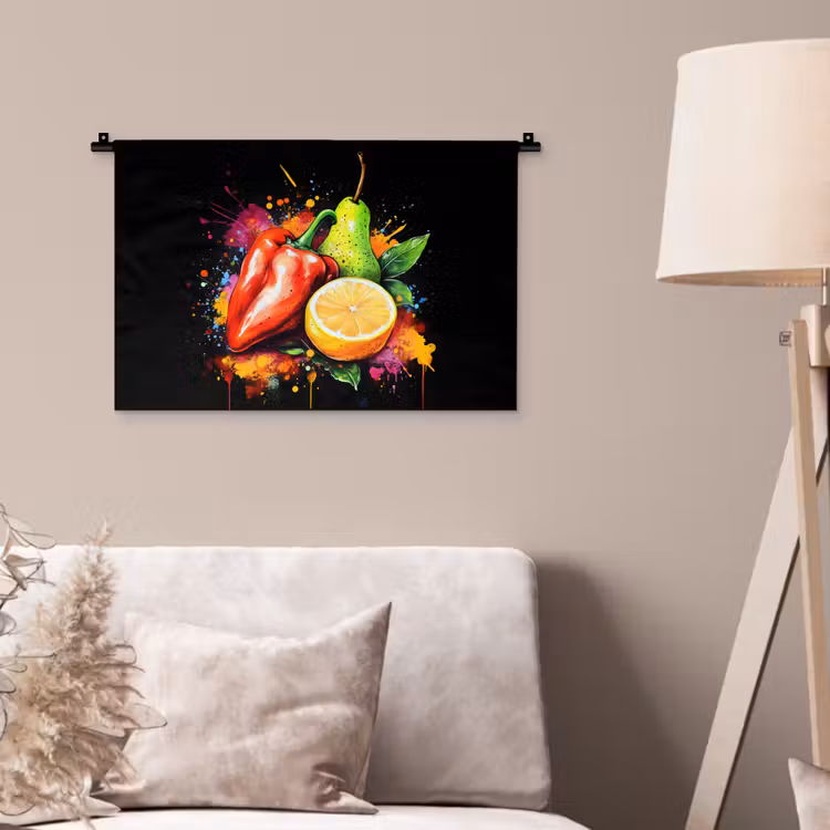 Paprika - Peer - Citroen - Graffiti - Verf - Abstract Wandkleed katoen klein -sfeer4