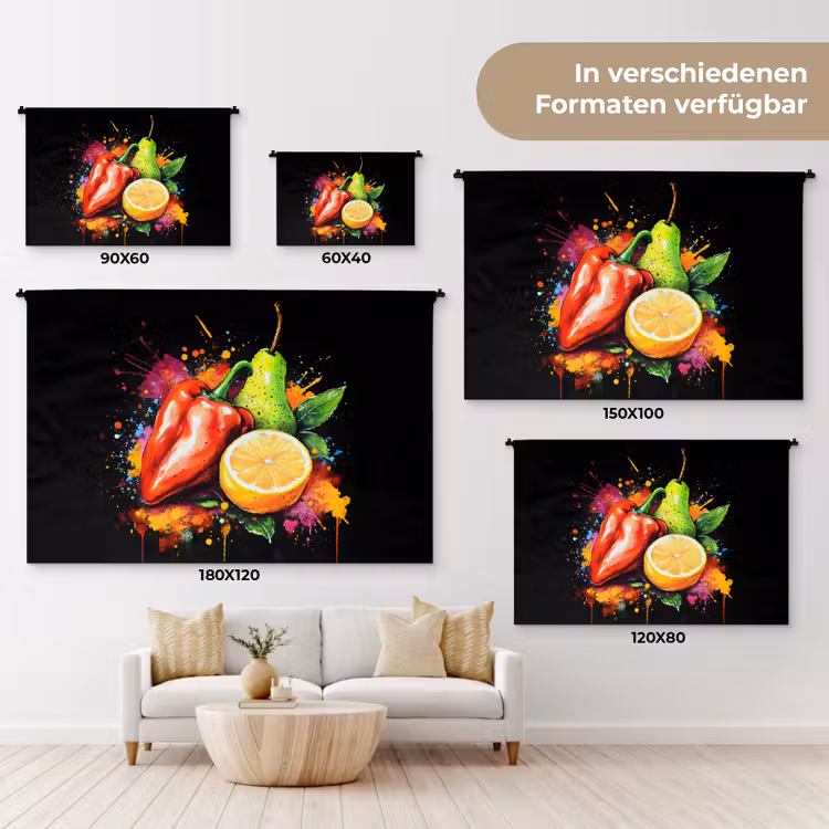 Paprika - Peer - Citroen - Graffiti - Verf - Abstract Wandkleed katoen klein -tsfeer8_DE