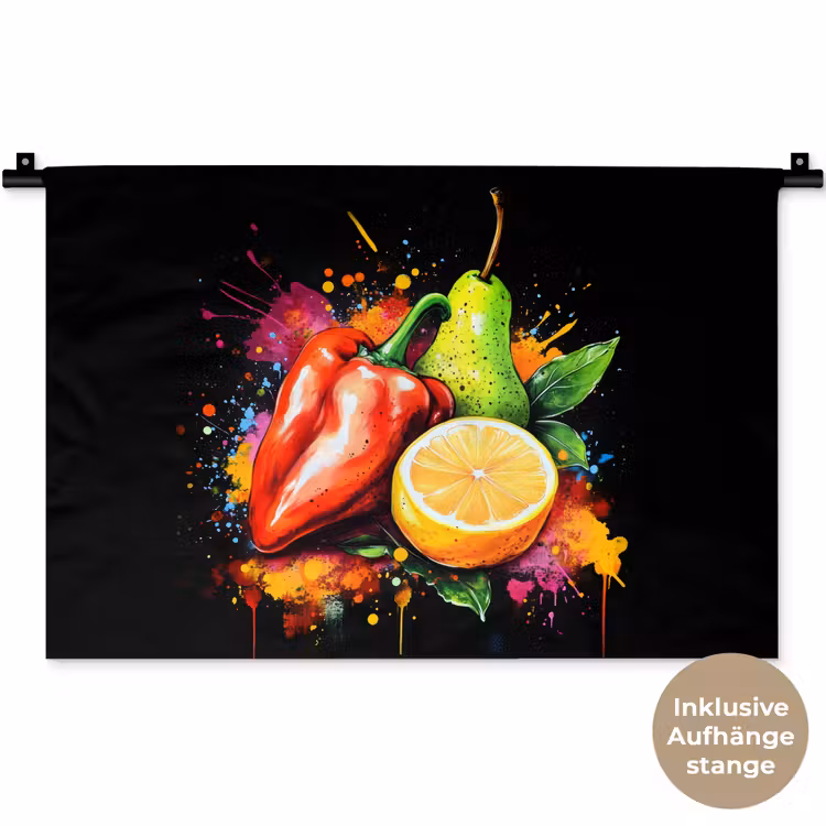 Paprika - Peer - Citroen - Graffiti - Verf - Abstract Wandkleed katoen klein -t3d_DE