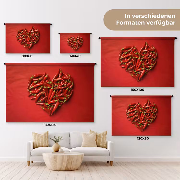Pepers - Rood - Hart Wandkleed katoen klein -tsfeer8_DE