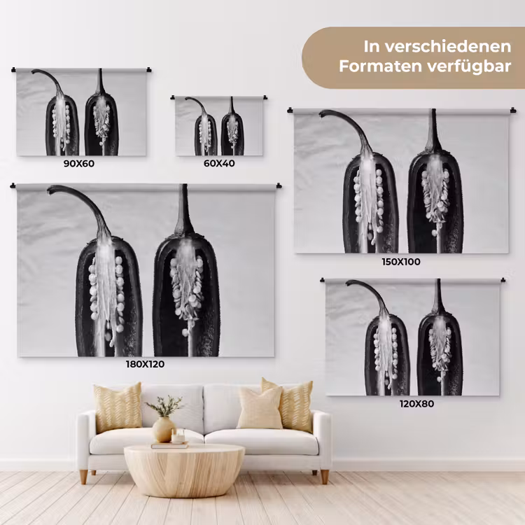 Pepers - Zwart - Wit - Zaadlijsten Wandkleed katoen klein -tsfeer8_DE