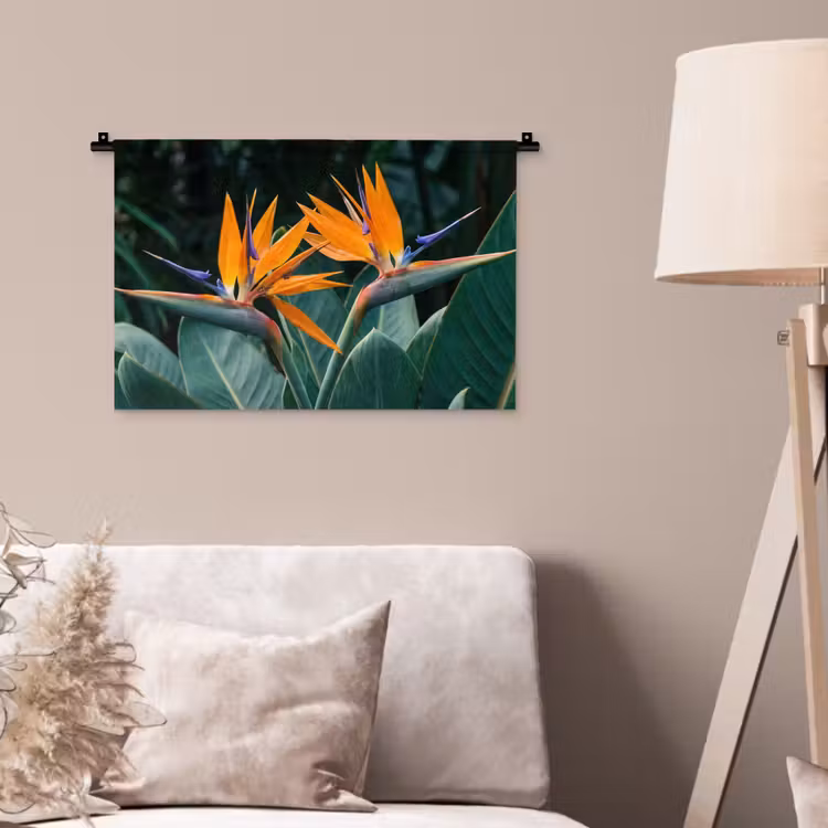 Paradijsvogel - Bloem - Exotisch Wandkleed katoen klein -sfeer4