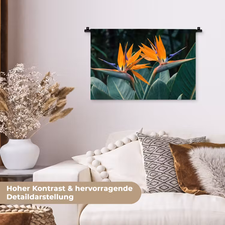 Paradijsvogel - Bloem - Exotisch Wandkleed katoen klein -tsfeer1_DE