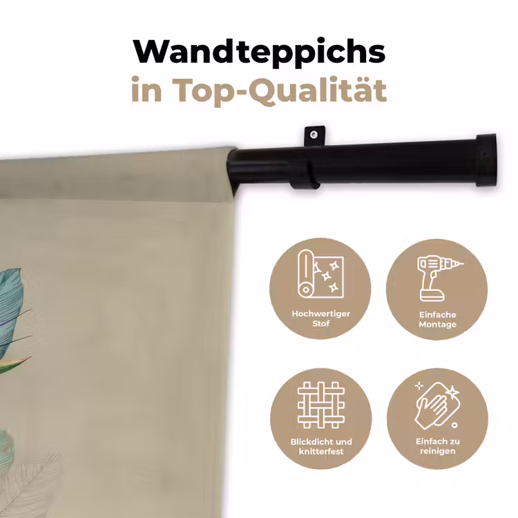 Paradijsvogelbloemen - Blauwgroene bladeren - Beige Wandkleed katoen klein -tsfeer2_DE