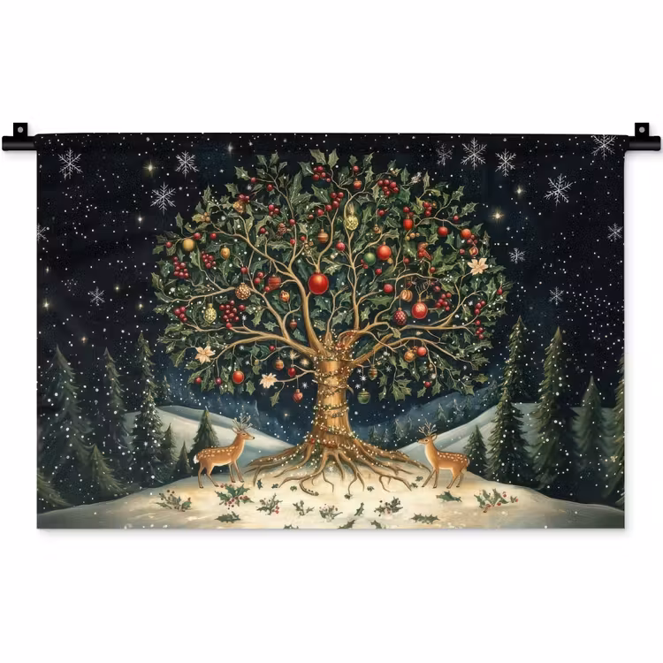 Feestboom - Winterhemel - Kleurrijk Wandkleed katoen klein -zz3d