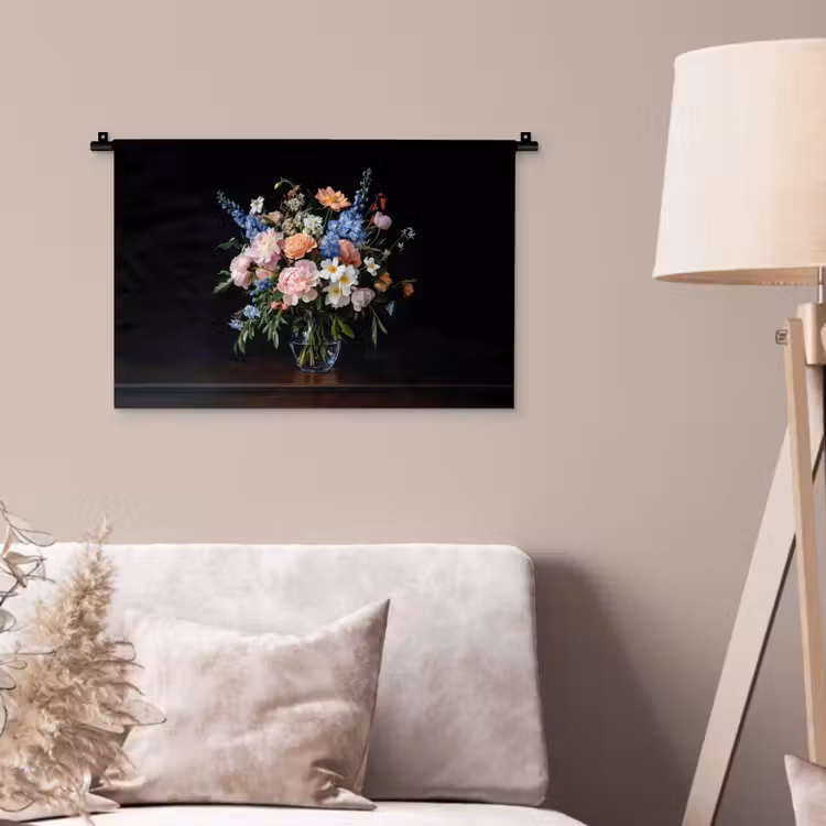 Pastel - Bloemen - Glazen - Vaas Wandkleed katoen klein -sfeer4
