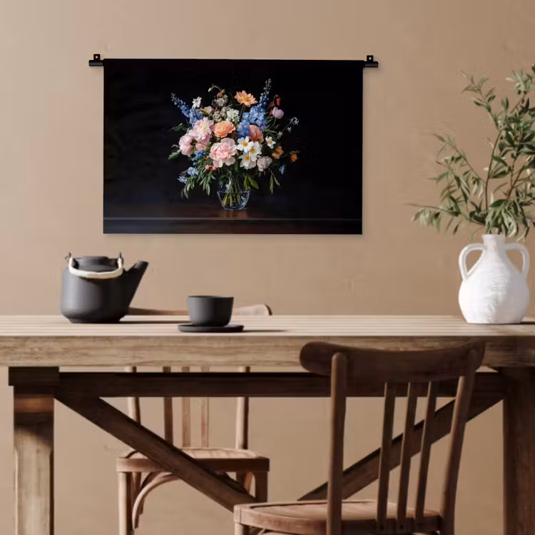 Pastel - Bloemen - Glazen - Vaas Wandkleed katoen klein -sfeer6