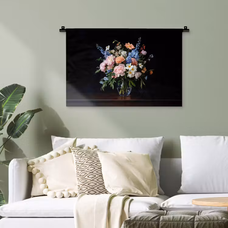 Pastel - Bloemen - Glazen - Vaas Wandkleed katoen klein -sfeer7