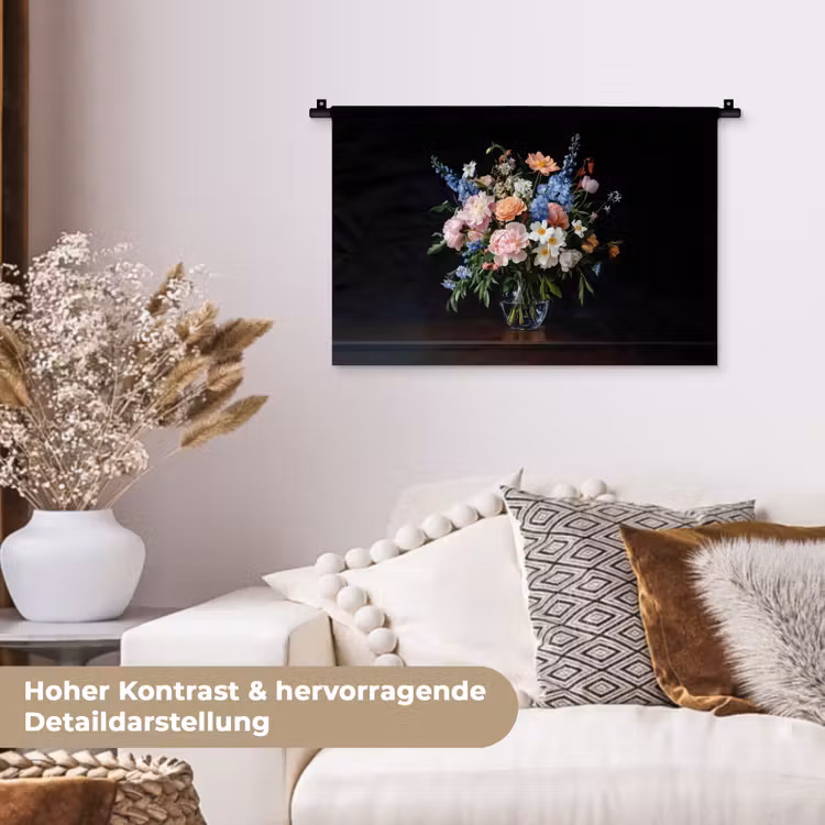 Pastel - Bloemen - Glazen - Vaas Wandkleed katoen klein -tsfeer1_DE