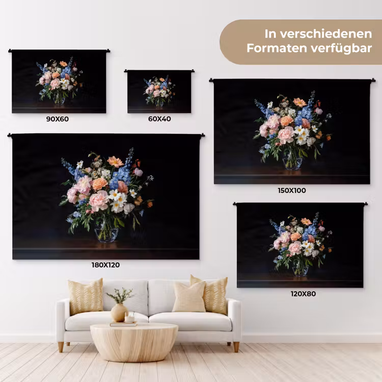 Pastel - Bloemen - Glazen - Vaas Wandkleed katoen klein -tsfeer8_DE