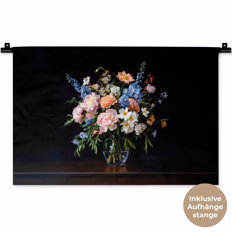 Pastel - Bloemen - Glazen - Vaas Wandkleed katoen klein -t3d_DE