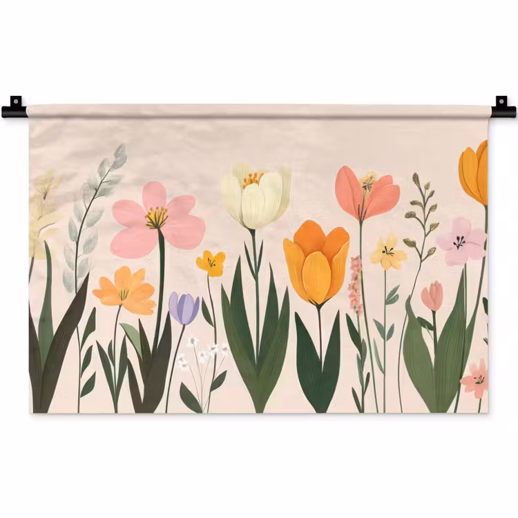 Pasteltinten - Bloemen - Illustratie Wandkleed katoen klein -zz3d