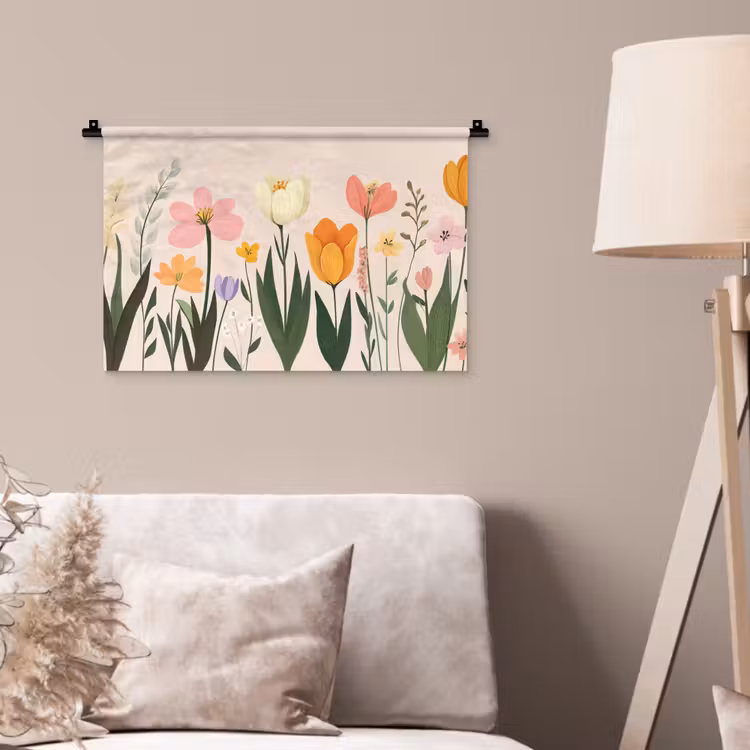 Pasteltinten - Bloemen - Illustratie Wandkleed katoen klein -sfeer4