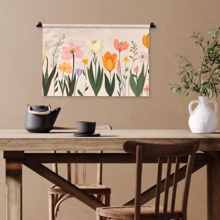 Pasteltinten - Bloemen - Illustratie Wandkleed katoen klein -sfeer6