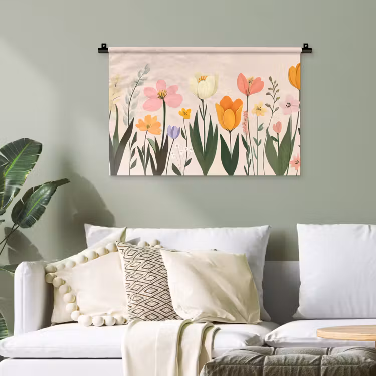 Pasteltinten - Bloemen - Illustratie Wandkleed katoen klein -sfeer7