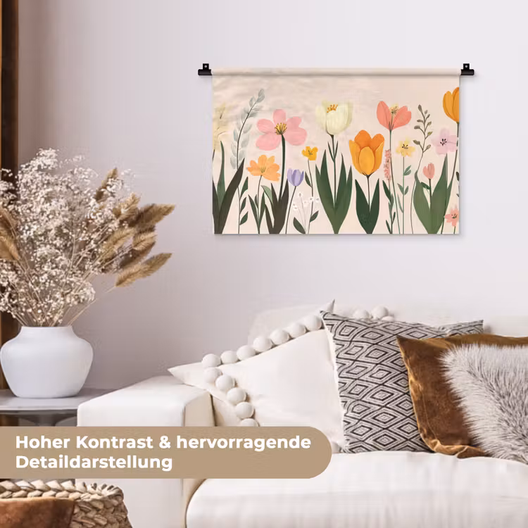 Pasteltinten - Bloemen - Illustratie Wandkleed katoen klein -tsfeer1_DE