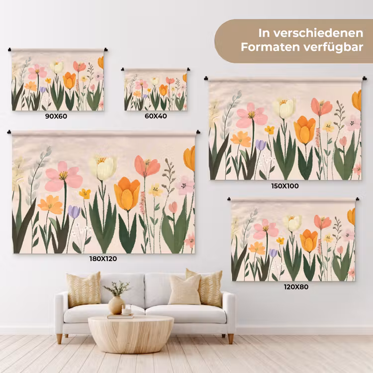 Pasteltinten - Bloemen - Illustratie Wandkleed katoen klein -tsfeer8_DE