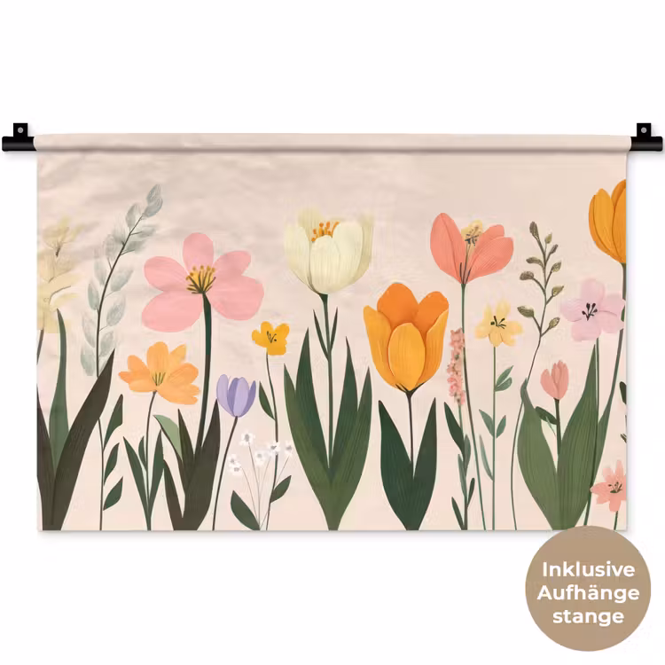 Pasteltinten - Bloemen - Illustratie Wandkleed katoen klein -t3d_DE