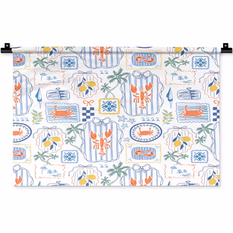Zee - Sfeer - Krab - Blauw Wandkleed katoen klein 269 -zz3d