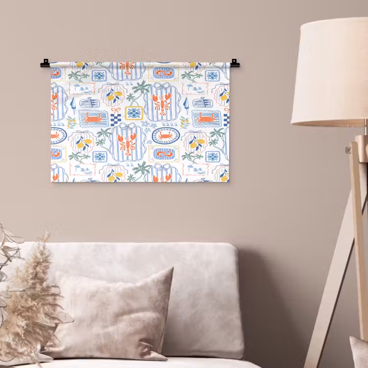 Zee - Sfeer - Krab - Blauw Wandkleed katoen klein 269 -sfeer4