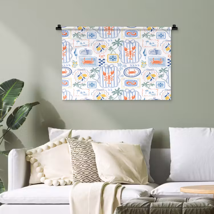 Zee - Sfeer - Krab - Blauw Wandkleed katoen klein 269 -sfeer7