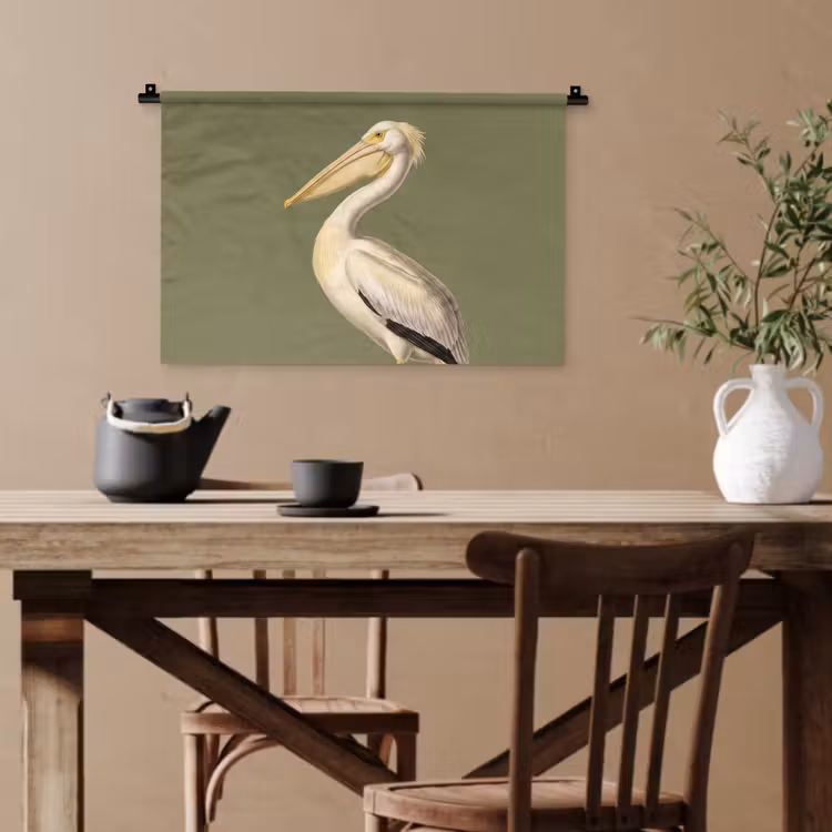 Pelikaan - Wit - Vogel - Klassiek - Natuur Wandkleed katoen klein -sfeer6