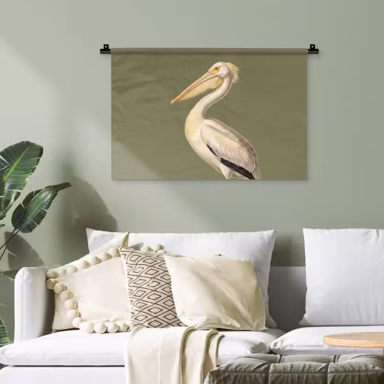 Pelikaan - Wit - Vogel - Klassiek - Natuur Wandkleed katoen klein -sfeer7