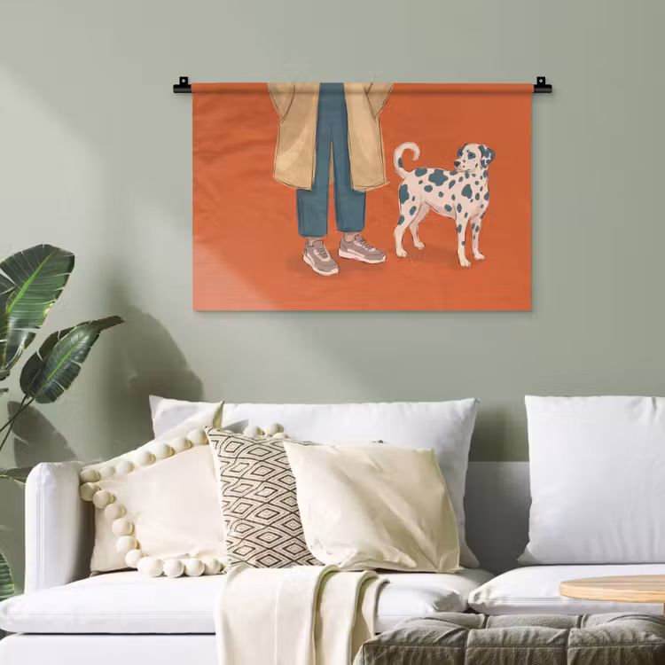 Persoon - Hond - Dieren - Illustratie - Modern Wandkleed katoen klein -sfeer7