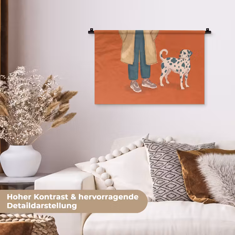 Persoon - Hond - Dieren - Illustratie - Modern Wandkleed katoen klein -tsfeer1_DE