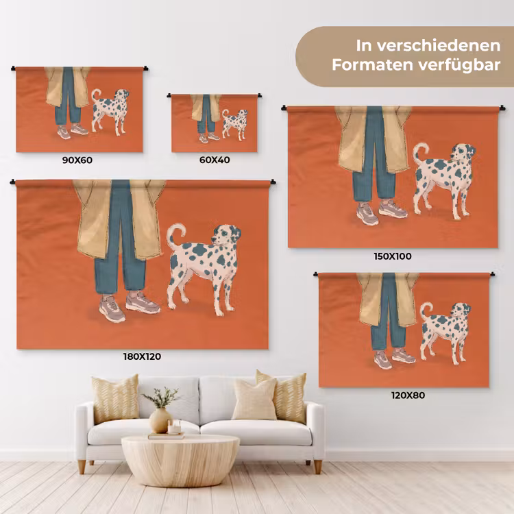Persoon - Hond - Dieren - Illustratie - Modern Wandkleed katoen klein -tsfeer8_DE