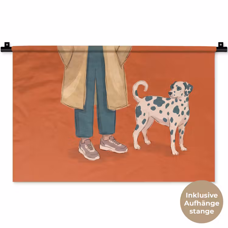 Persoon - Hond - Dieren - Illustratie - Modern Wandkleed katoen klein -t3d_DE