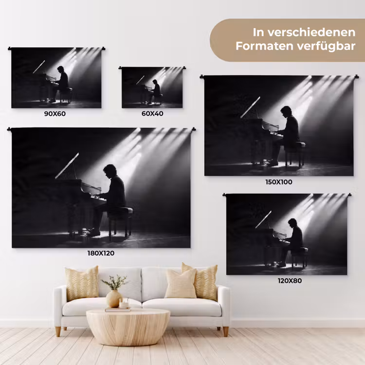 Persoon - Piano - Muziek - Zwart-wit - Podium Wandkleed katoen klein -tsfeer8_DE