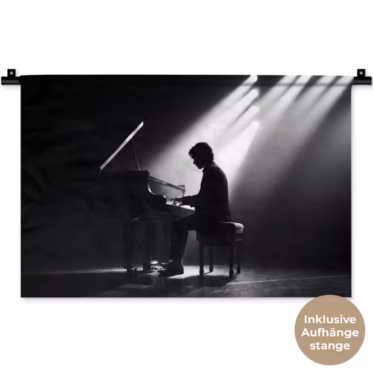 Persoon - Piano - Muziek - Zwart-wit - Podium Wandkleed katoen klein -t3d_DE