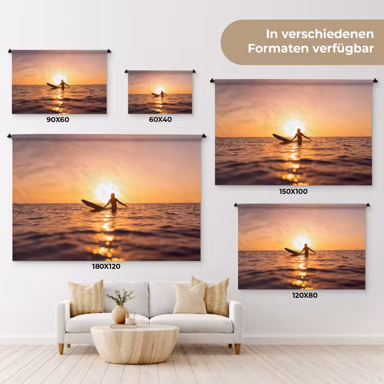 Persoon - Surfen - Zonsondergang - Zee - Oranje Wandkleed katoen klein -tsfeer8_DE