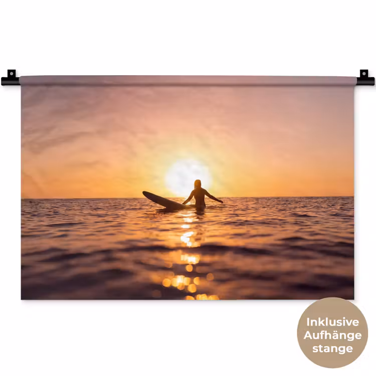 Persoon - Surfen - Zonsondergang - Zee - Oranje Wandkleed katoen klein -t3d_DE