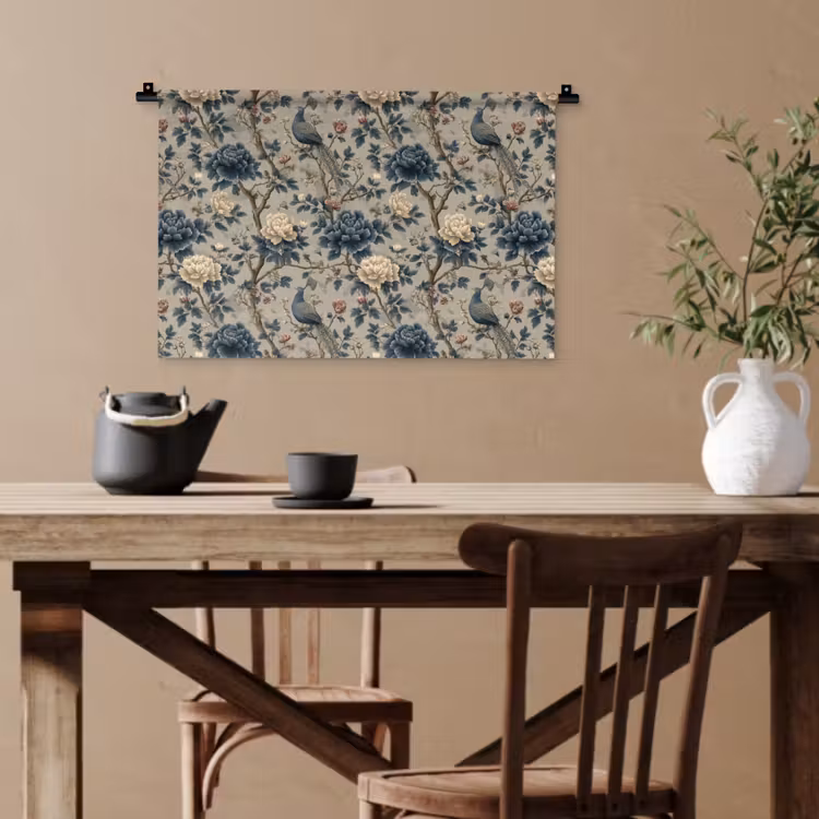Pauw - Bloemen - Blauw Wandkleed katoen klein 269 -sfeer6
