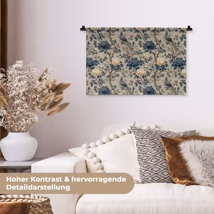 Pauw - Bloemen - Blauw Wandkleed katoen klein 269 -tsfeer1_DE