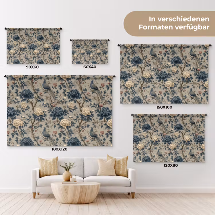 Pauw - Bloemen - Blauw Wandkleed katoen klein 269 -tsfeer8_DE