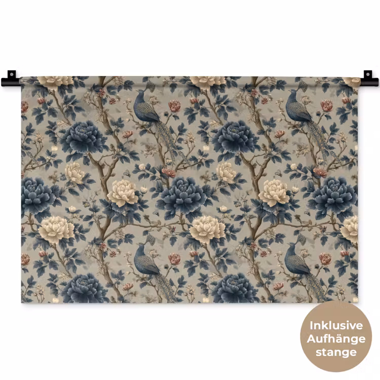 Pauw - Bloemen - Blauw Wandkleed katoen klein 269 -t3d_DE