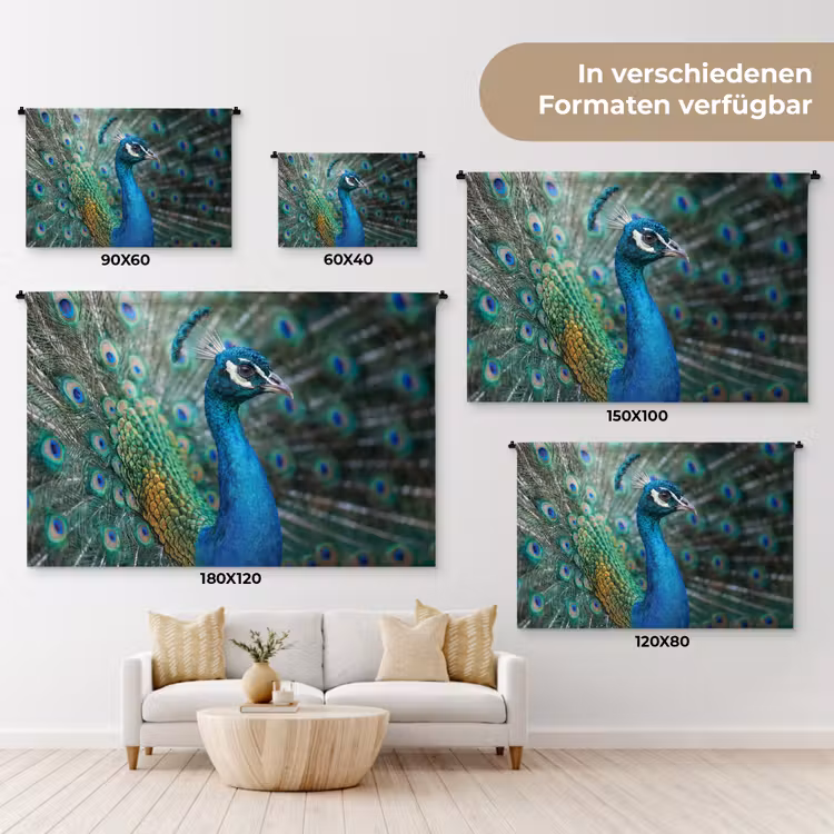 Pauw - Veren - Blauw Wandkleed katoen klein -tsfeer8_DE