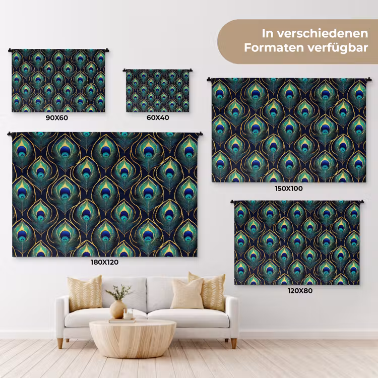 Pauw - Veren - Groen Wandkleed katoen klein 269 -tsfeer8_DE