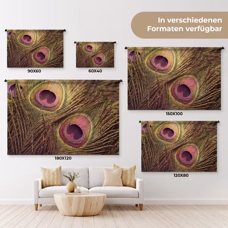 Pauw - Veren - Paars - Groen Wandkleed katoen klein -tsfeer8_DE