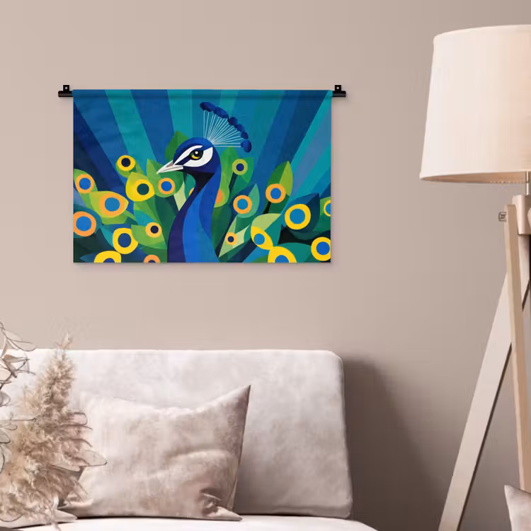 Pauw - Cirkels - Blauw Wandkleed katoen klein -sfeer4