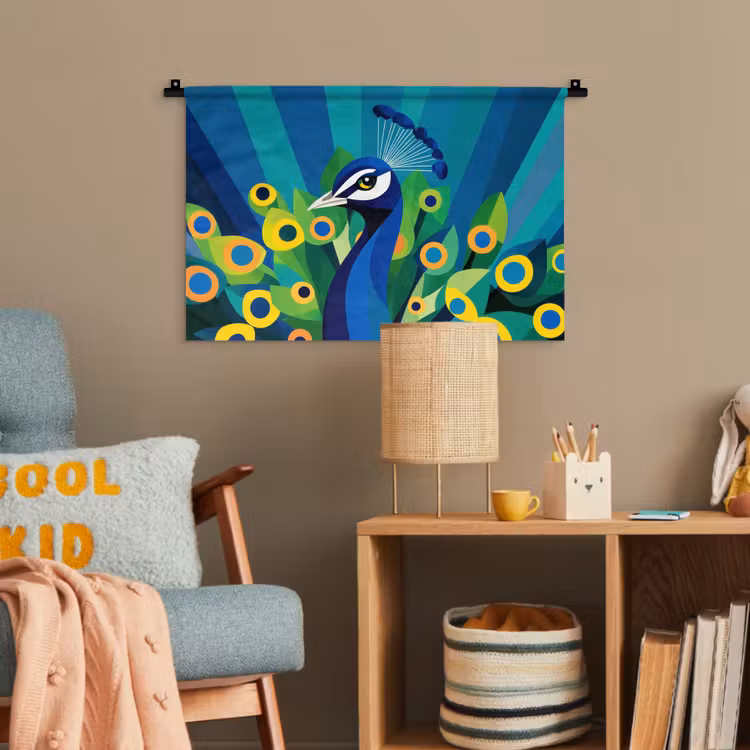 Pauw - Cirkels - Blauw Wandkleed katoen klein -wsfeer4_kind
