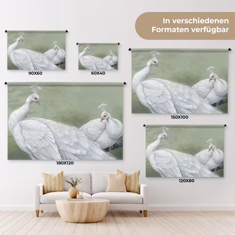 Pauwen - Wit - Natuur - Groen Wandkleed katoen klein -tsfeer8_DE